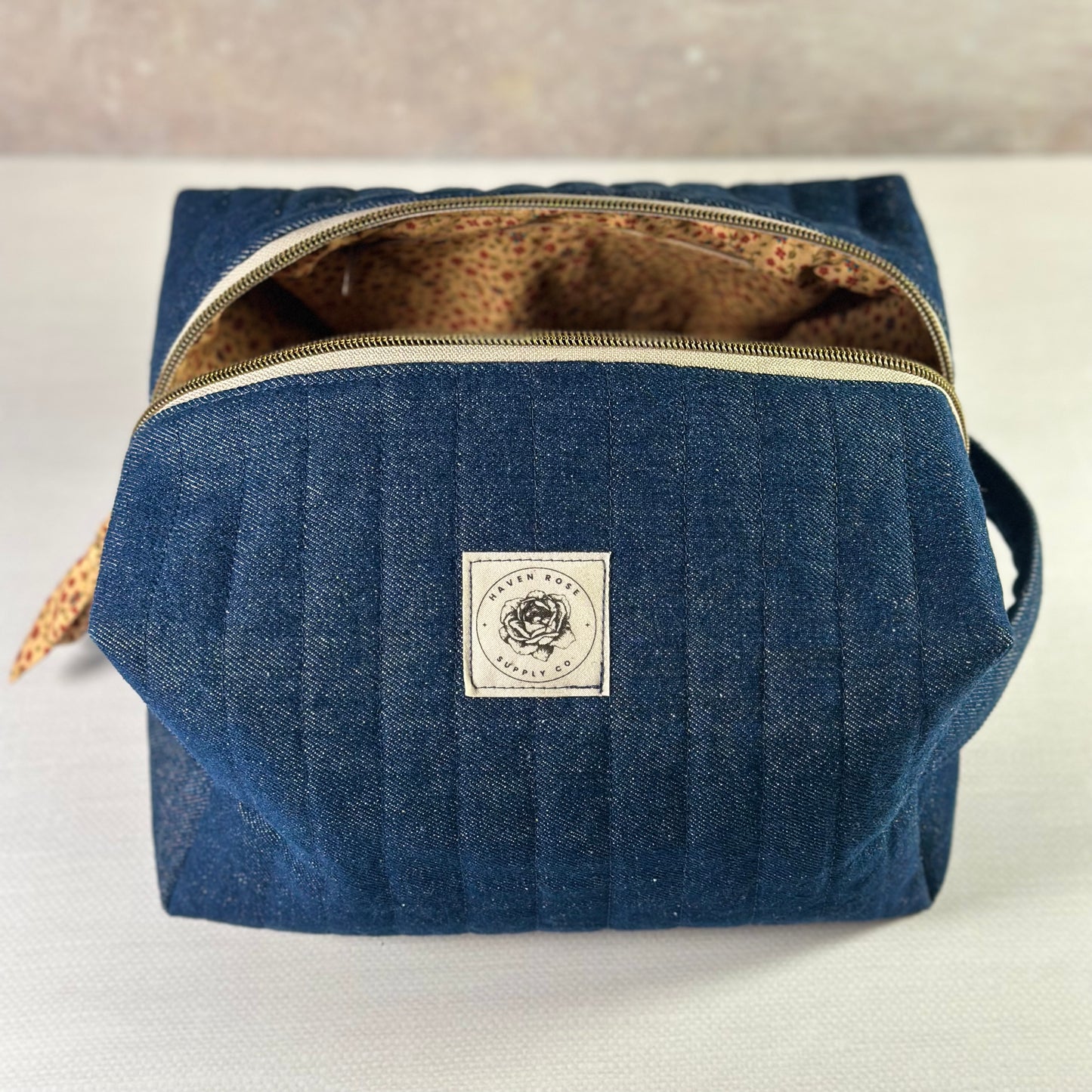 Deep Blue Denim with Ditsy Floral Lining