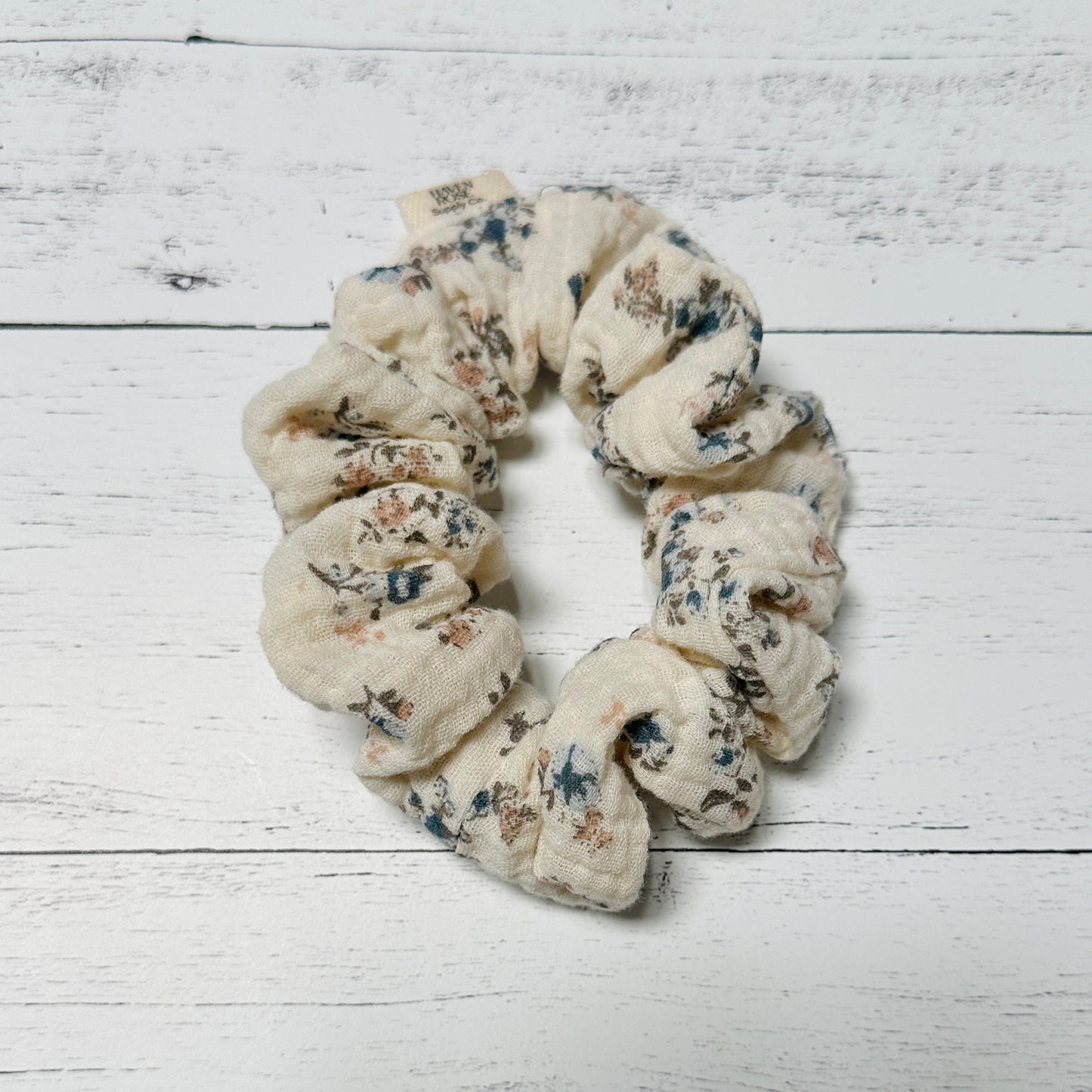 Antique Blue Floral Scrunchie