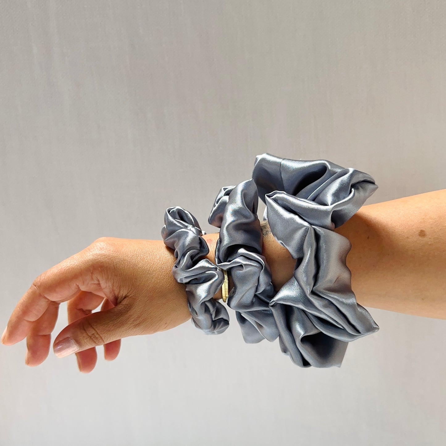 Denim Blue Satin Scrunchie