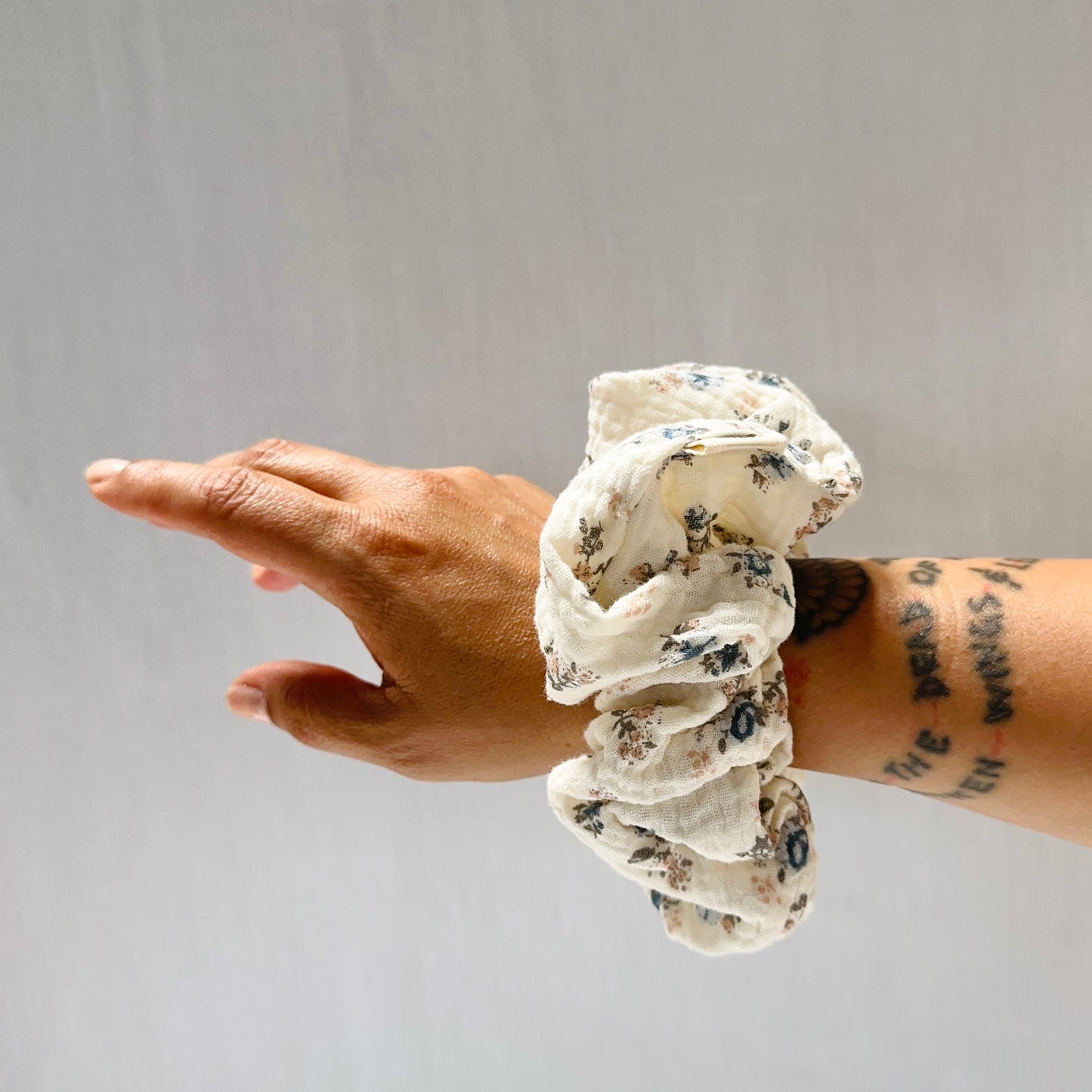 Antique Blue Floral Scrunchie