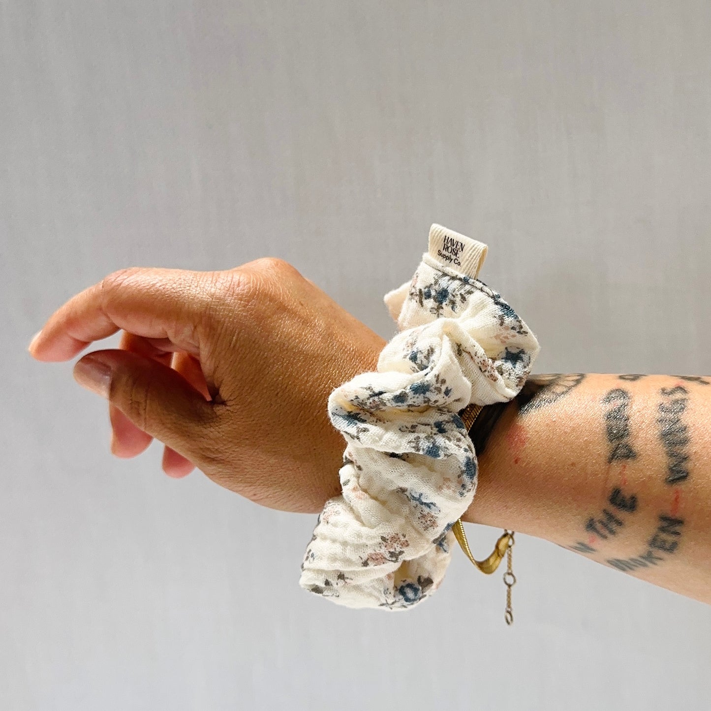 Antique Blue Floral Scrunchie