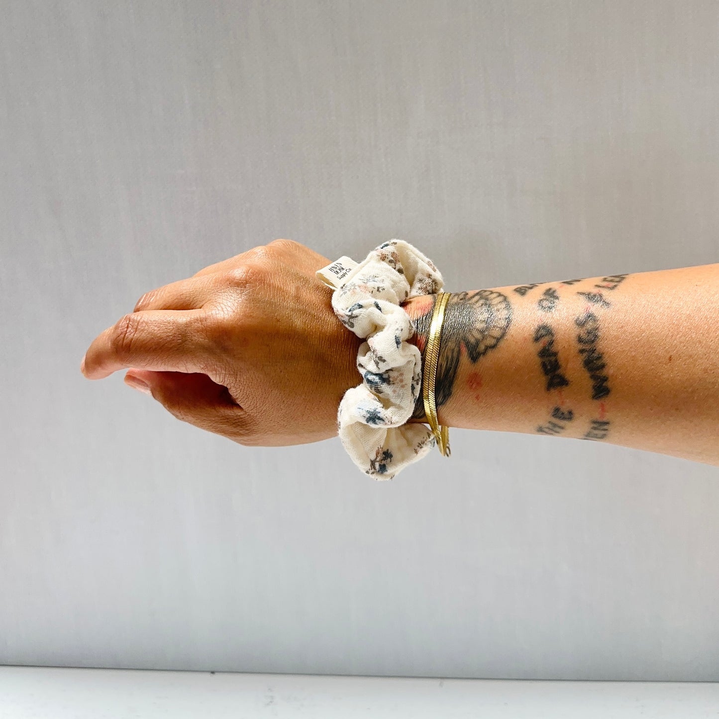 Antique Blue Floral Scrunchie