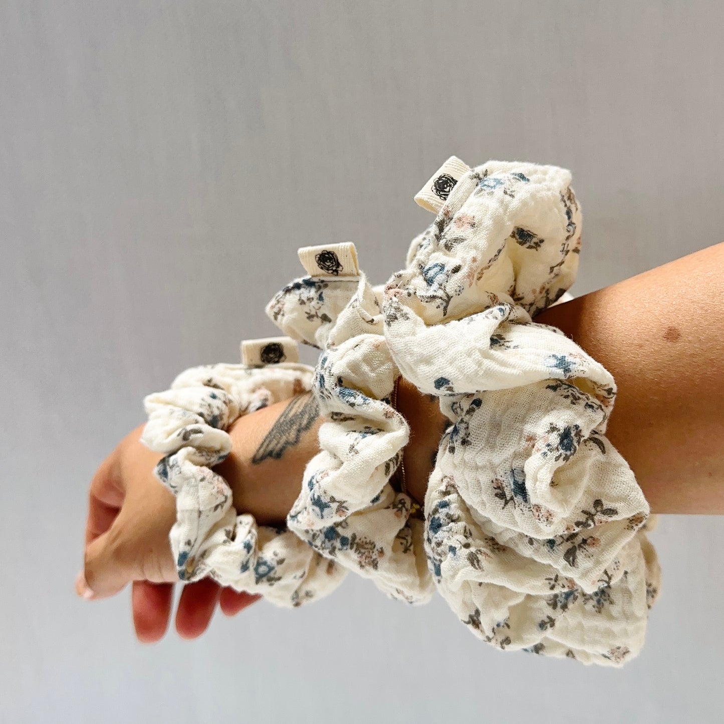 Antique Blue Floral Scrunchie