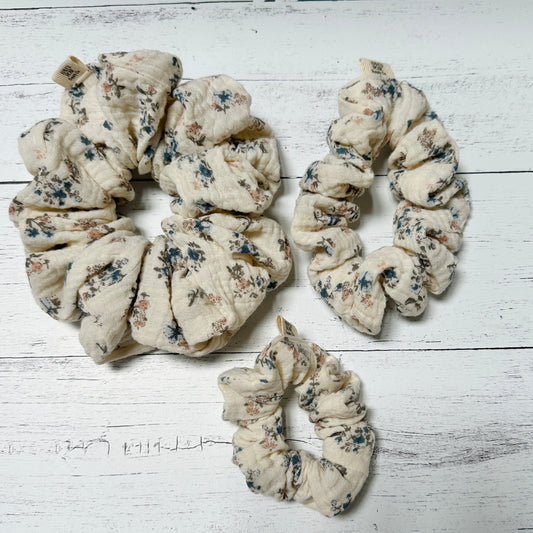 Antique Blue Floral Scrunchie