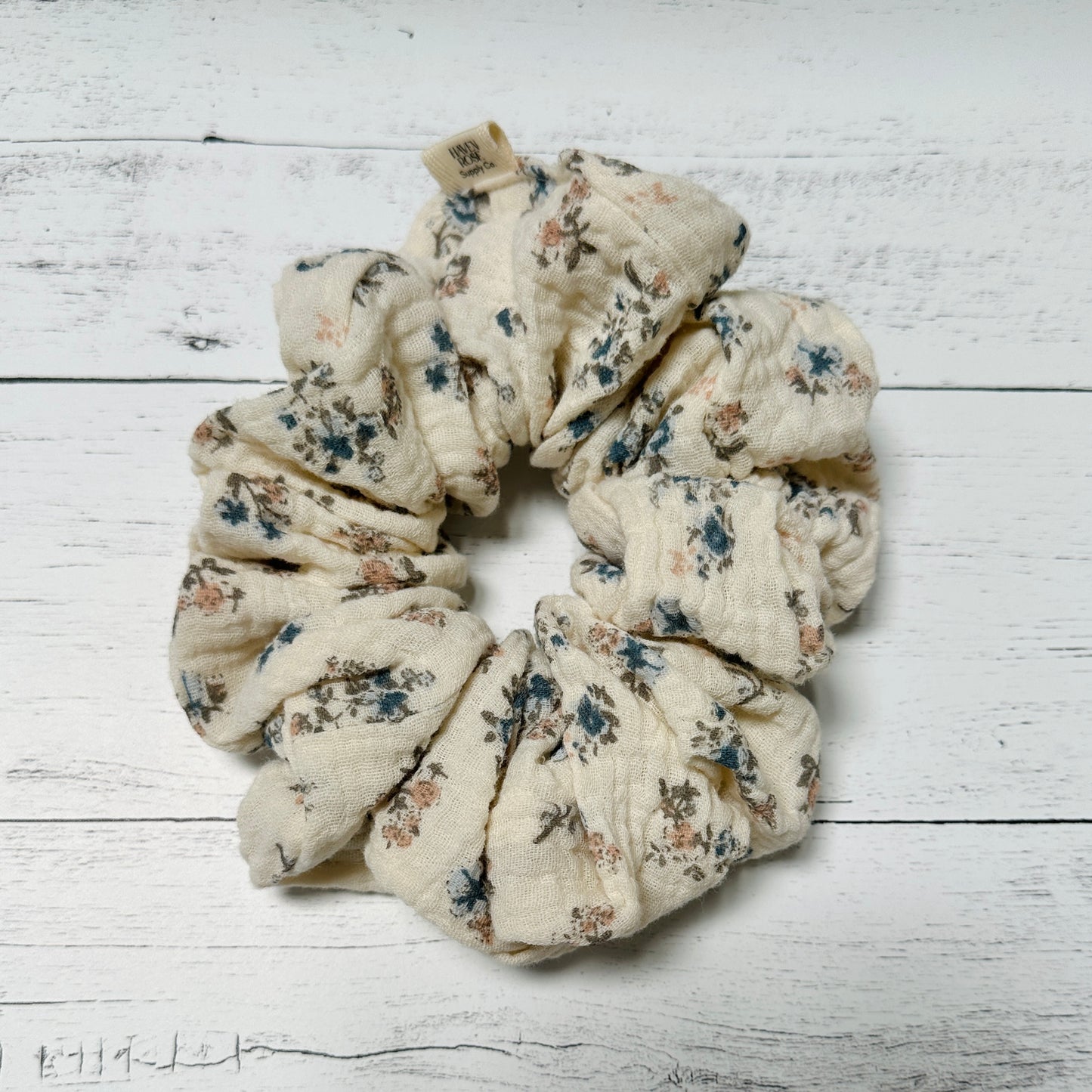 Antique Blue Floral Scrunchie