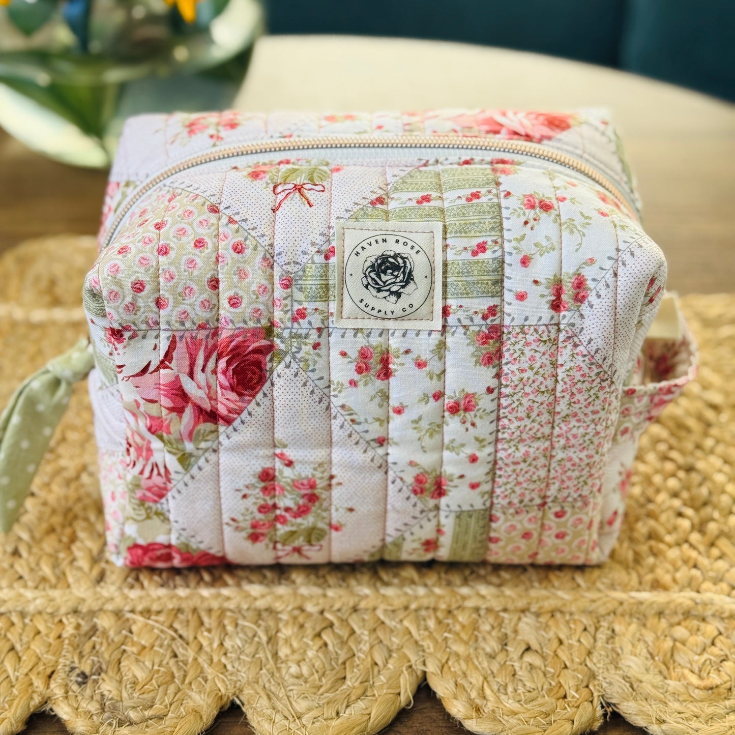 English Rose Patchwork Boxy Pouch
