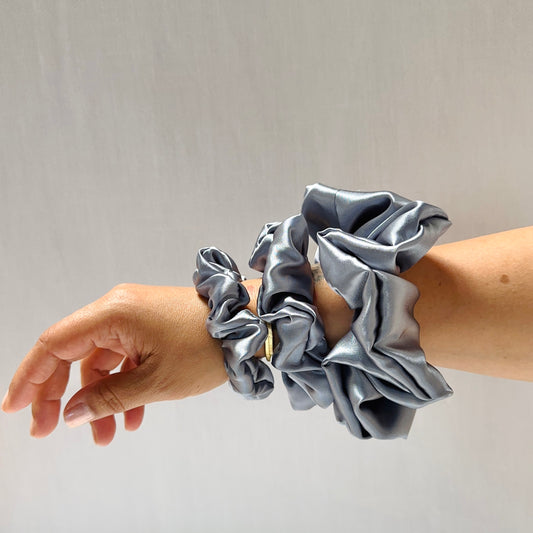 Denim Blue Satin Scrunchie